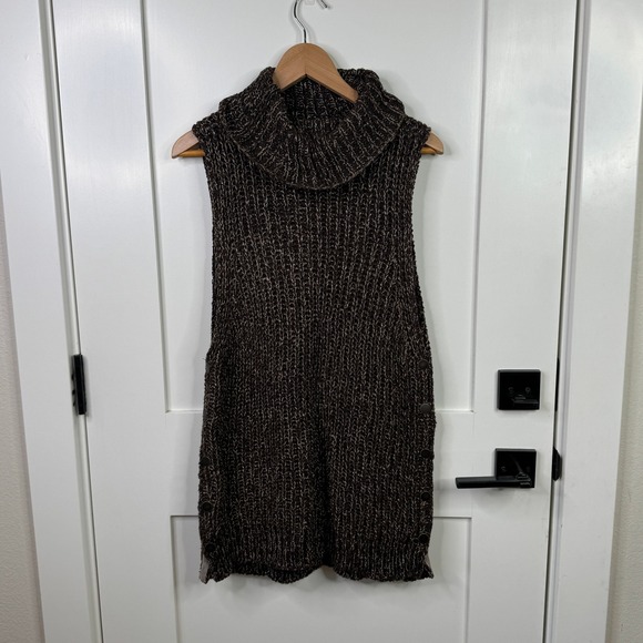 Free People Knit Vest Sleeveless Cowl Tutleneck Sweater Brown Metallic Size M - Picture 1 of 9